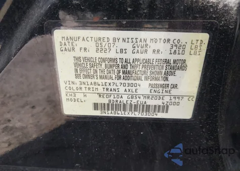 2007 Nissan Sentra 2.0S z USA, uszkodzony, nr VIN 3N1AB61EX7L703004